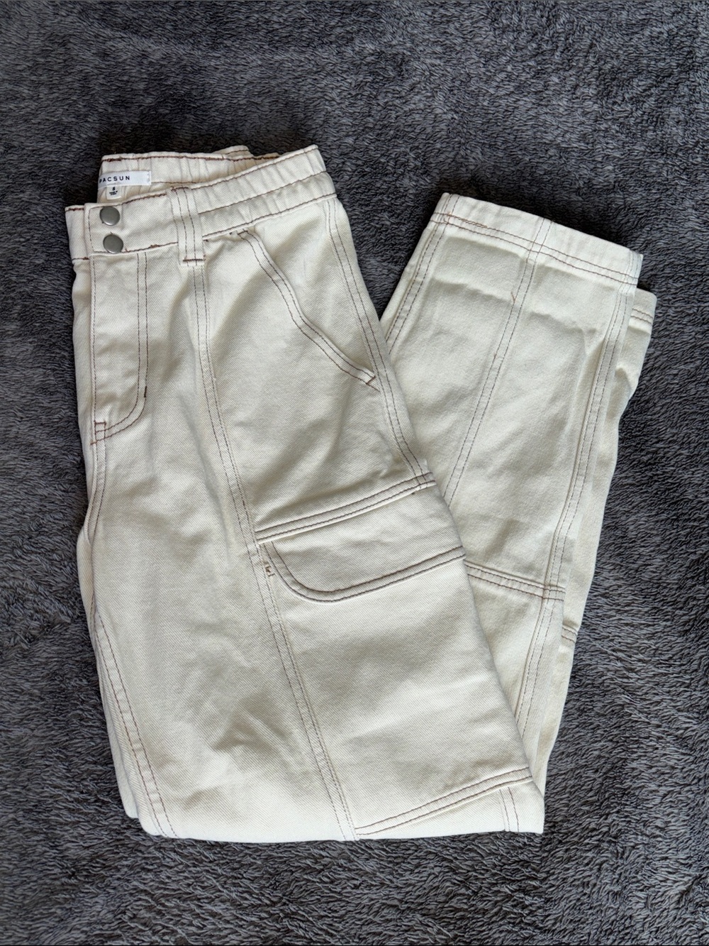 PacSun Off-White Cargo Pants with Contrast Topstitch